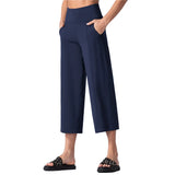 Wide-Leg Pants Nine Cents Solid Color Pocket Loose Comfort Sports Leisure Wear Fitness Yoga