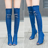 Zingj 2017 New Fish Mouth Cow Carefully Follow The Knee Boots With The Same Thin Leg Elastic Sandals In Size- Outfit