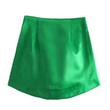 Pure Color Simple Silk Satin Sensitive Mini Skirt In