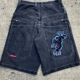 Pocket Embroidered Letter Print Jeans Men's Shorts Summer Vintage Super Wide-Legged