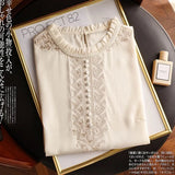 Industry Embroidered Silk Shirt Women's Autumn 2023 New Fungus-Rimmed Mulberry Silk Long-Sleeved