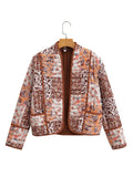 New Women's Fashion Print Loose Casual Cardigan Short Cotton Coat