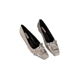 Zingj Temperament Heel Single Shoes Fairy Shoes 2024 Spring And Autumn New Sequins Shallow Bow Silver High Heels-Outfit