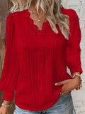 Zingj Wise Style Autumn Long Sleeve V Collar Lace Splicing
