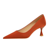Zingj Korean Version Of Spring And Autumn Fashion Simple Versatile High-Heeled Shoes Wine Glass With High Heel Shallow Pointed Silk Satin Single