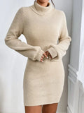 Women's Sweater Dress Stylish Simple Thin Knitted High-Necked Solid-Colored Knitted