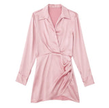 New Candy-Colored Silk Satin Long-Sleeved Dress In