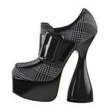 Onlymaker Women Round Toe Thick Platform Strange Shape High Heels Canvas Belt Buckle Decoration Novelty Fashion Ankle