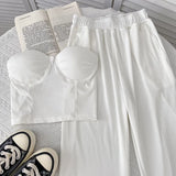 Zingj Slim Show Thin Wipe Chest Vest Top High Waist Show Thin Wide Leg Pants Casual Pants Two Pieces Of Female Summer