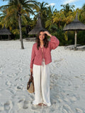 Flower Embroidery Patchwork Puff Sleeve Blouse Single Breasted Buckle O-neck Shirt 2024 Summer Lady Chic Casual