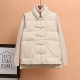 National Wind Down Vest Female Wear 2024 Winter New Plate Buckle Collar Light Warm White Duck Velvet Vest Coat-Outfit