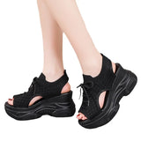 Net Face Wedge Sandals Summer Fish Mouth High Heel Casual Small Large Size Roman