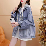 Zingj Fake Two Denim Coat Female Autumn 2024 New Autumn Foreign Style Versatile Design Sense Jacket-Outfit