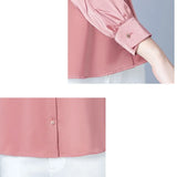 Women's Shirt Blouses for Women Solid Embroidered Long Sleeve Top Woman Polo Neck Clothing Female Button Up Basic