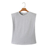 Spring Style Shoulder Pads Loose Multicolor Sleeveless Round Collar T-Shirt