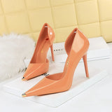 Zingj Fashion Simple Sexy Nightclub Show Thin Heel Ultra High Heel Side Hollow Shallow Metal Single