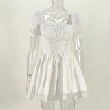 Shoulder Lace Spliced Dress Dark Style Waist Shows A Thin And Fluffy Short Skirt