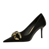 Zingj Fashion Banquet Women's Shoes Heel High Heel Shallow Pointed Big Metal Buckle Single Shoes High
