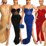 Women Dress Spaghetti Strap Split Out Sheer Mesh Sleeveless Party Night Clubwear Dresses For Women