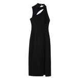New Open Design Crepe Asymmetrical Medium Length Dress