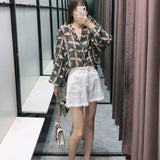 blouse women Summer thin shirt women's perspective cotton linen printed shirts long sleeve round neck female tops