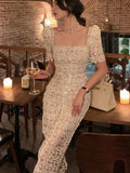 New Elegant Lace Midi Dress For Women Fashion One Piece Lady Slim Prom Party Cothing