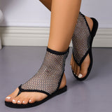 2024 Spring And Summer New Mesh Clip Toe Sandals Women's Large Size Fashion Hot Diamond Clip Toe Sandals