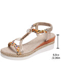 And Summer New Round Head Flat Bottom Heel Sandals Women Weaving Beads Toe Bohemian Thick-Soled Beach