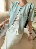 Summer Small Fragrance Short Sleeve Jacket Women's Korean Fashion Casual Single-Breasted Cardigan Outerwear Chaqueta