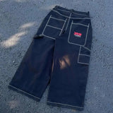 Dress Baggy Jeans Y2K Hip Hop Pocket Letter Retro Black Jeans Men's High Waist Wide Legs