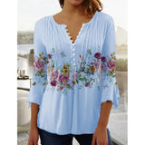 Wear Floral Printed V-neck Sleeve Pleated