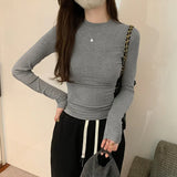 Basic Style Slim, Slim, Long-Sleeved T-Shirt For Women In Autumn Is A New Style With A Small Standing Collar With A