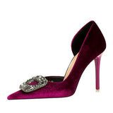 Zingj Banquet High Heels With Thick Suede Tip Side Hollow Out Metal Diamond Buckle Super High
