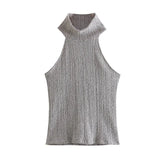 New Collar Sleeveless Blouse Wide-Leg Casual Trousers Silk Satin