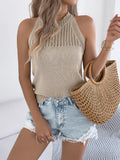 Shooting 2025 Spring And Summer Leisure Pure Color Hollow Sleeveless Knit Shirt Holiday Tops Women's