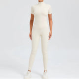 Zingj Abdomen Design Zipper Short Sleeve Yoga Jumpsuit Women Wear Fitness Sports Tights 50320-Outfit