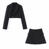 New Blogger Lapel Slimming Short Suit Jacket + High Waist Short Skirt