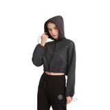 New Fish Scales Dazzle Color Reflective High-Waisted Short Jacket Female Feel Crop Coat Loose Jacket Tide-Outfit