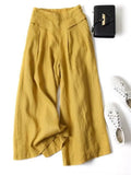 Pants for Women Cotton Linen Large Size Wide Leg Pants Femme Arts Style Elastic Waist Solid Casual Loose