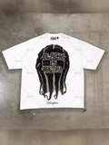 Vintage T-Shirt Men's High Street Creative Pattern Printing Round Collar Short-Sleeved Cotton Super Loose Short