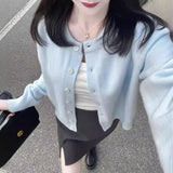 Zingj Soft Waxy Feeling Light Blue Sweater Spring Sweater Female Coat New Simple Short Money Wear Cardigan