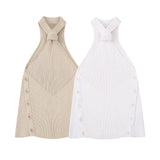 New Spring Style Hangs Neck Slim Buttons And Decorates Knitted Blouse