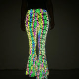 Dazzling Reflective Bell Bottoms Women Fashion Slim High Waist Wide Leg Trousers Nightclub Stage Sexy Women-Outfit