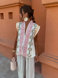 Bohemia V Neck Single-breasted Printed Vest Women Elegant Sleeveless Waistcoat 2024 New Summer Chic Lady High