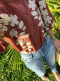 Flower Embroidery Patchwork Puff Sleeve Blouse Single Breasted Buckle O-neck Shirt 2024 Summer Lady Chic Casual