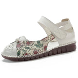 Zingj Summer New Leisure Flat Shoes National Style Printed Leather Women's Sandals Breathable And Comfortable Mother