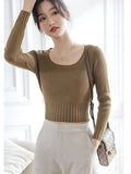 Zingj Bottomed Sweater New Style Foreign Style Autumn And Winter New Square Collar Short Style Sweater White Trim Inside