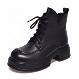 Zingj Martin Boots 2023 Autumn And Winter New Muffins And Vintage English Round-Toed Short Boots With Cowhide Women's