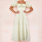 New Women's French Floral Dress Lady Open Fork Big Swing Hanging Dress Dress