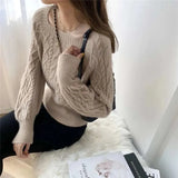 Zingj Square Collar Sweater Female Short Autumn And Winter 2023 New Korean Version Loose Outside Wear Waist Show Thin Bottom